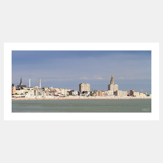 Poster photo 1061 Le Havre plage front de mer et ville, design avec marge blanche.