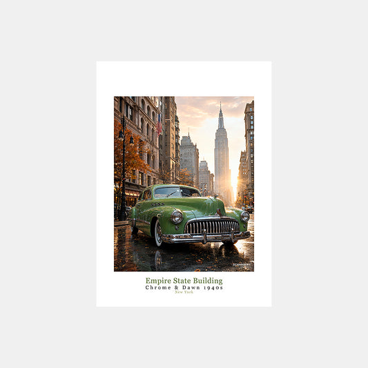 Empire State Building | Affiche auto vintage New York 1940s - Design avec légende