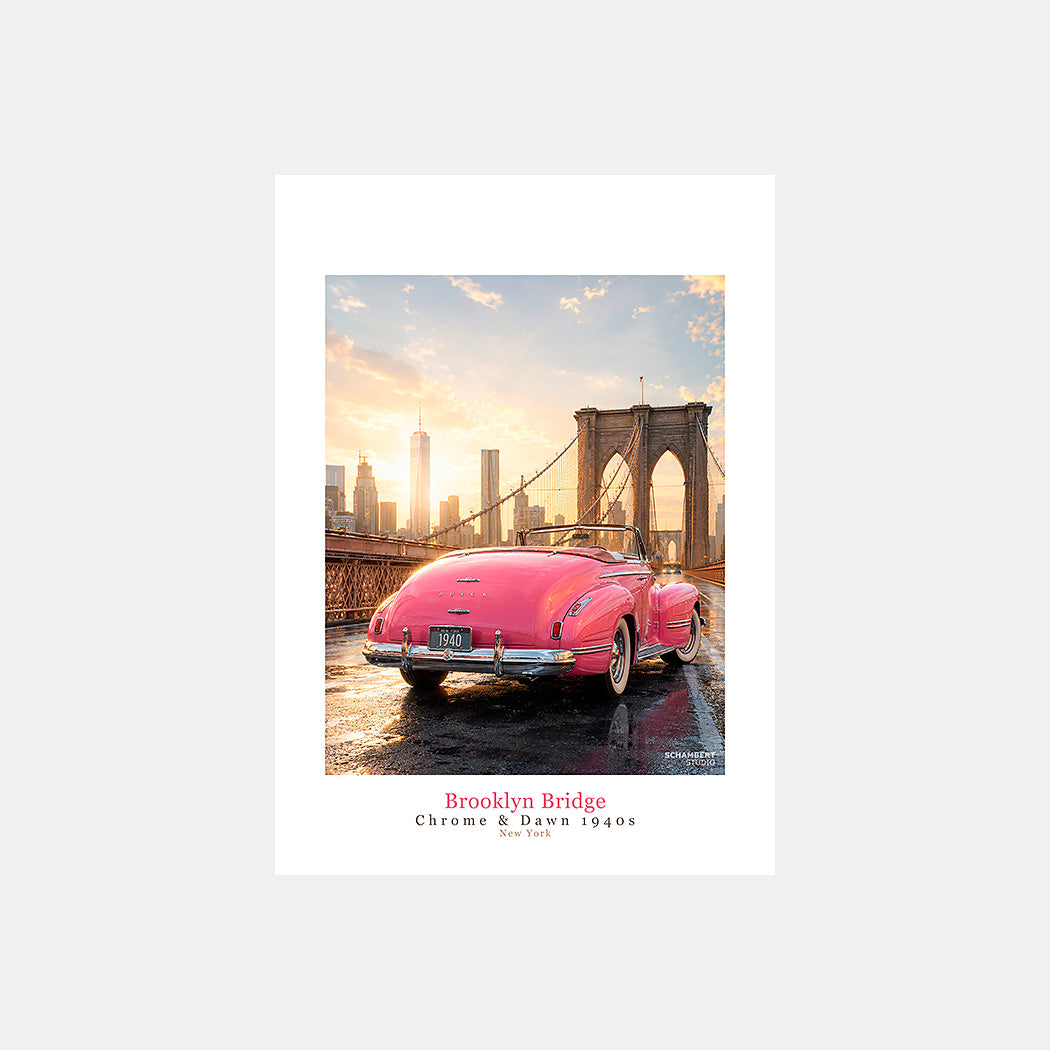 Brooklyn Bridge | Affiche auto vintage New York 1940s - Design avec légende