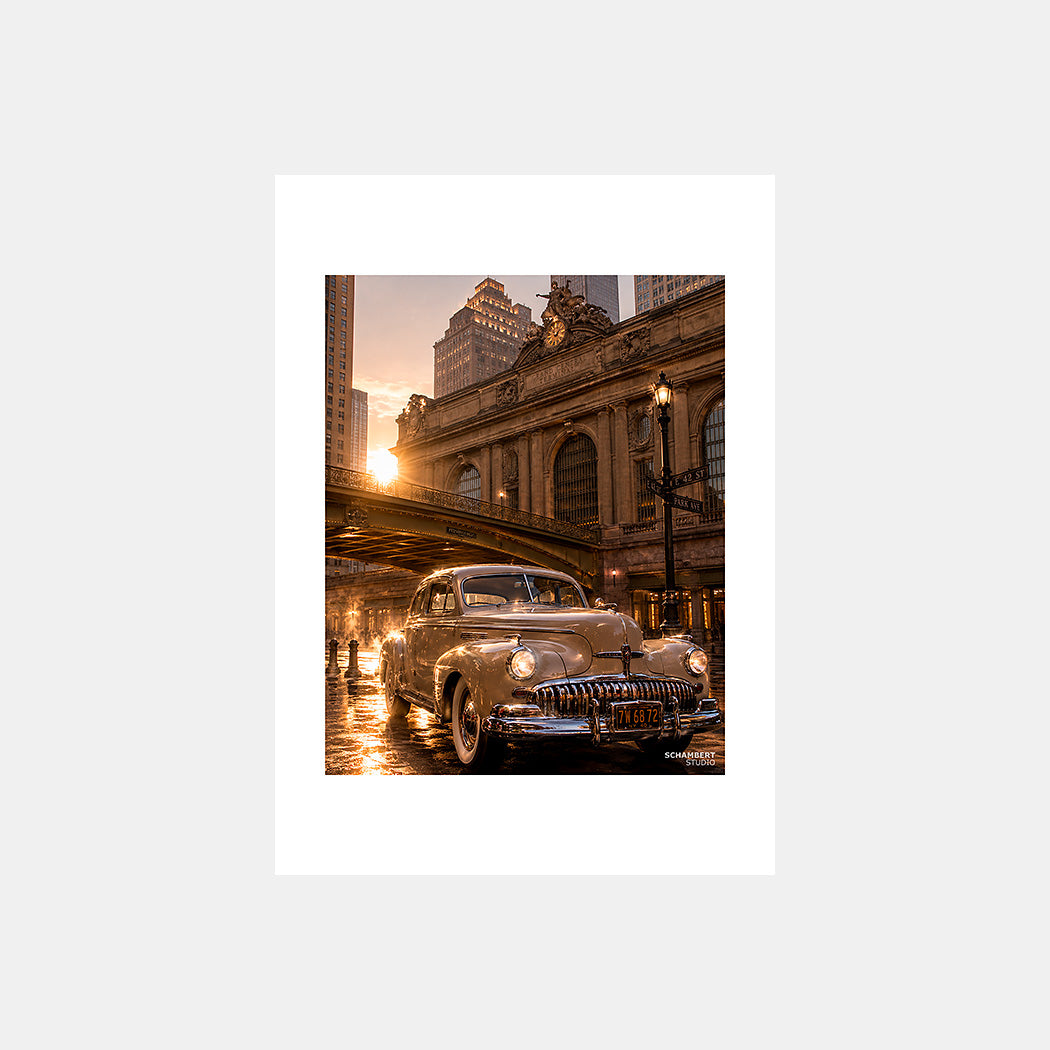 Grand Central Terminal | Affiche auto vintage New York 1940s - Design avec marge unie